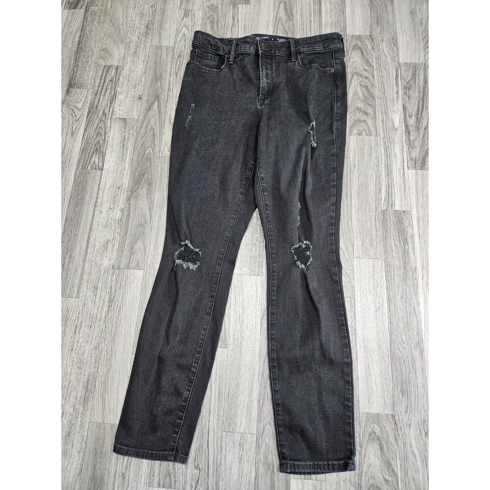 (3/$35) Old Navy Jeans Womens 8 Black High Rise Pop Icon Skinny Distressed Denim